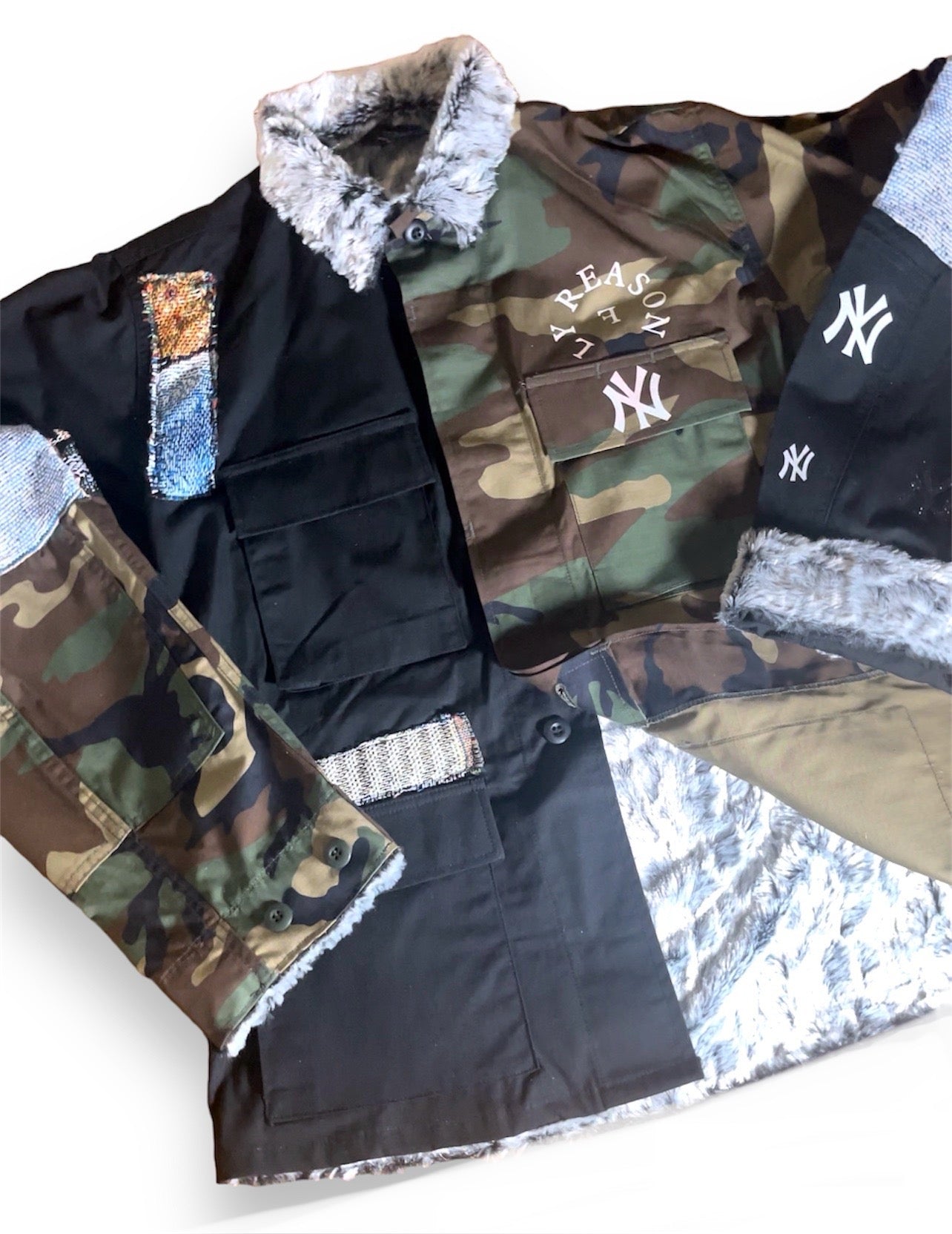 Concrete Jungle ARMY FATIGUE JACKET (HALF SOLD BLACK / HALF CAMOUFLAGE)